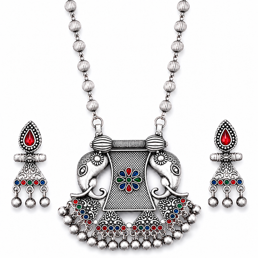 Elephant Tribal Oxidized Necklace Set