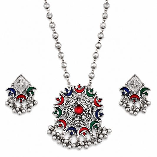 Sun Motif Oxidized Necklace Set