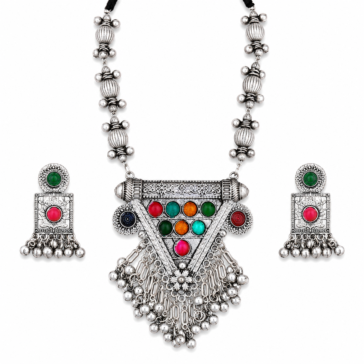 Triangle Stone Oxidized Necklace Set