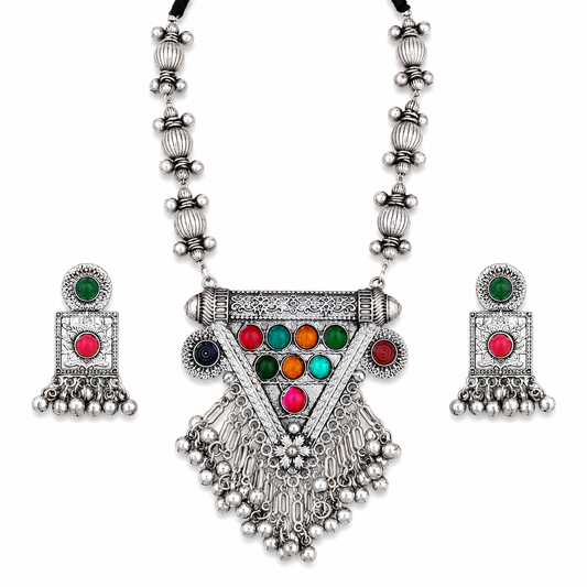 Triangle Stone Oxidized Necklace Set