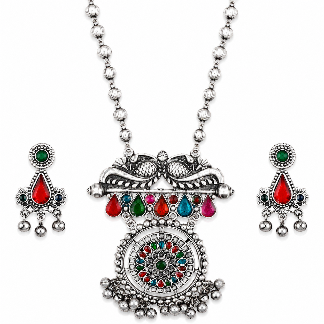 Vintage Peacock Oxidized Necklace Set