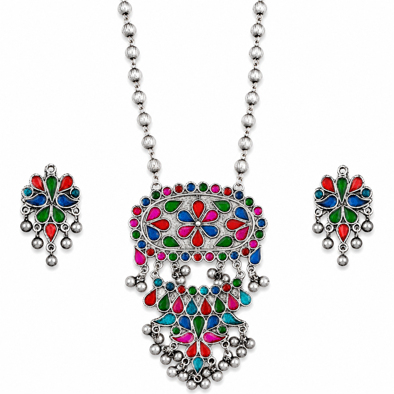 Floral Multicolor Oxidized Necklace Set