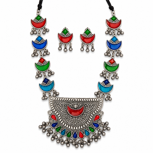 Moon Design Oxidized Necklace Set