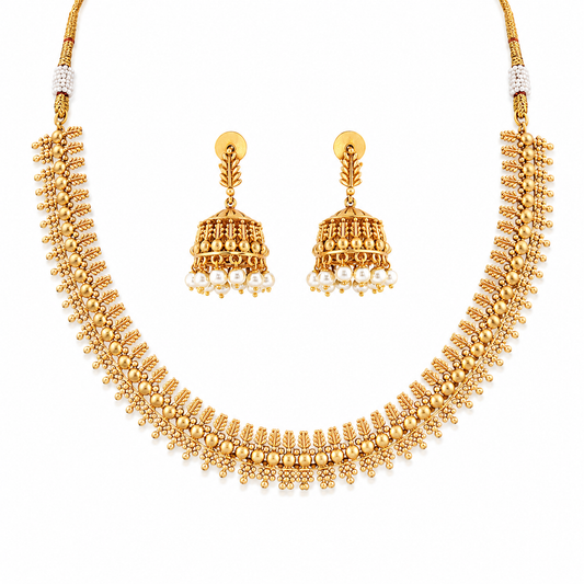 Traditional Pearl Gold Necklace Set