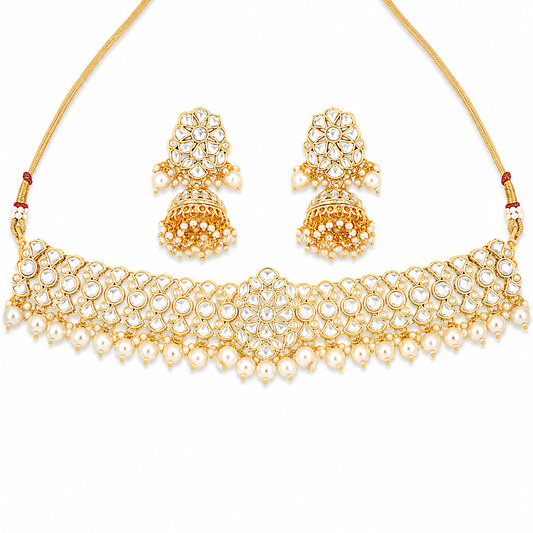 Kundan Pearl Choker Necklace Set