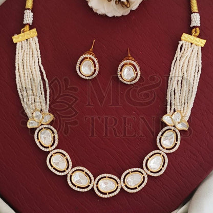 High Gold Polish Kundan Jewellery Full Stone Designer Short Necklace Set