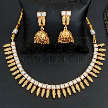 Antique Design High Gold Polish Short Necklace Set for Women