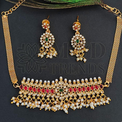 Full Stone High Gold Polish Fancy Short Necklace Set