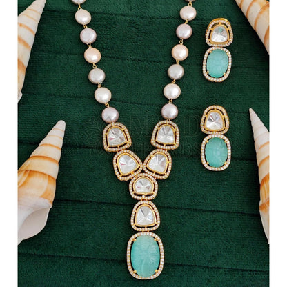 Elegant High Gold Polish Kundan Stone Necklace Set with Earrings for Women