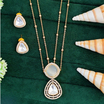 Kundan Full Stone White Rhodium Polish Pendant Set for Women