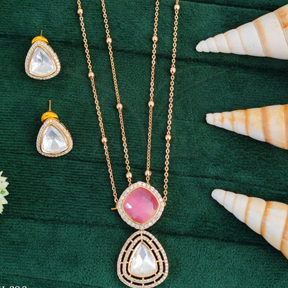 Kundan Full Stone Rose Rhodium Polish Pendant Set for Women