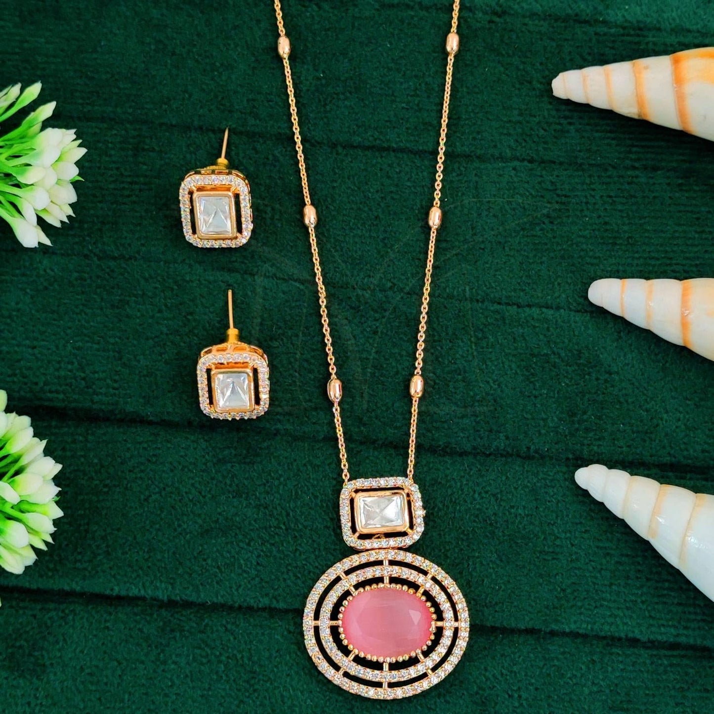 Kundan Design Rose Rodium Polish Pendant Set for Women