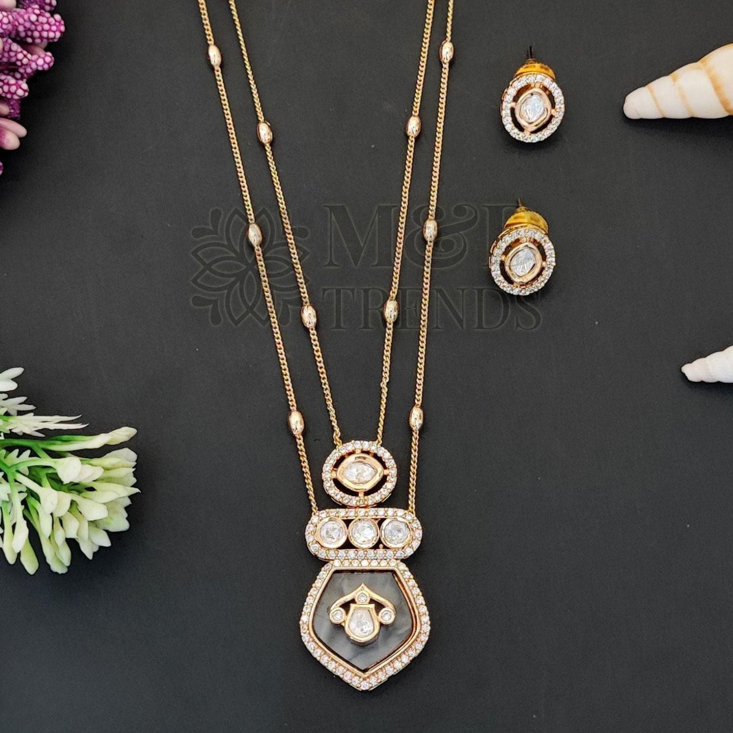 Kundan Design High Gold Polish Grey Pendant Set for Women