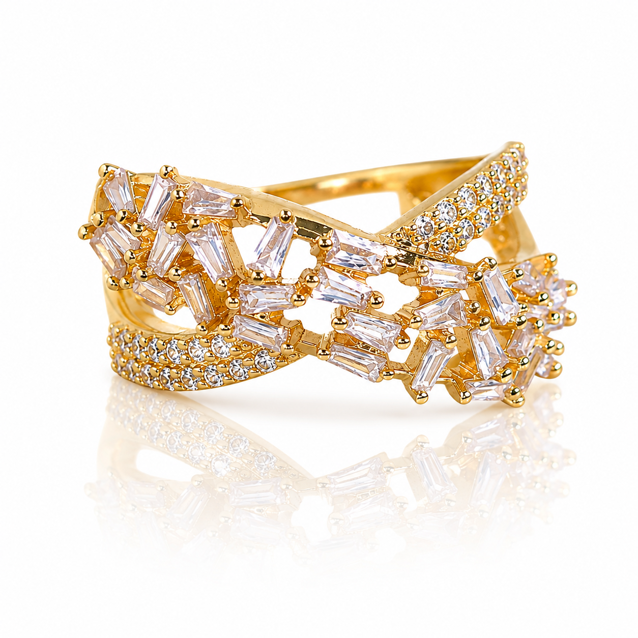 Floral Crystal American Diamond Ring