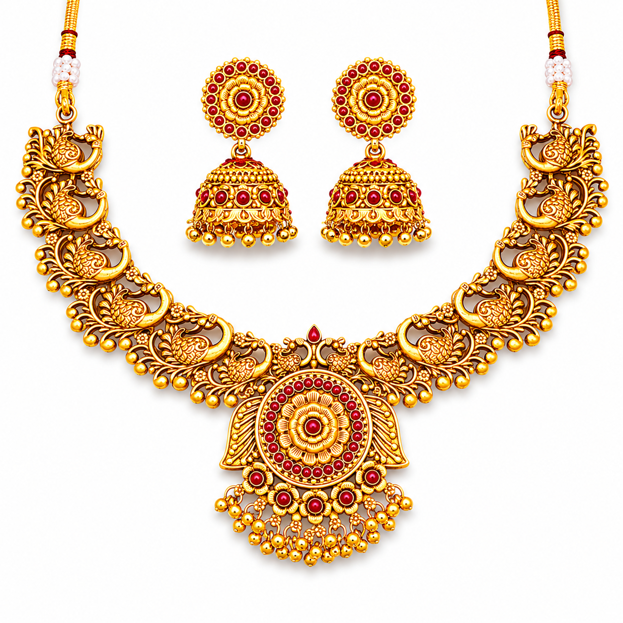 Designer Temple Jewellery High Gold Polish Necklace Set for Weddings & Events