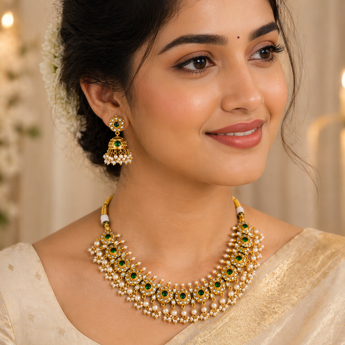 Kemp Matte Gold Polish Fancy Necklace Set for Women