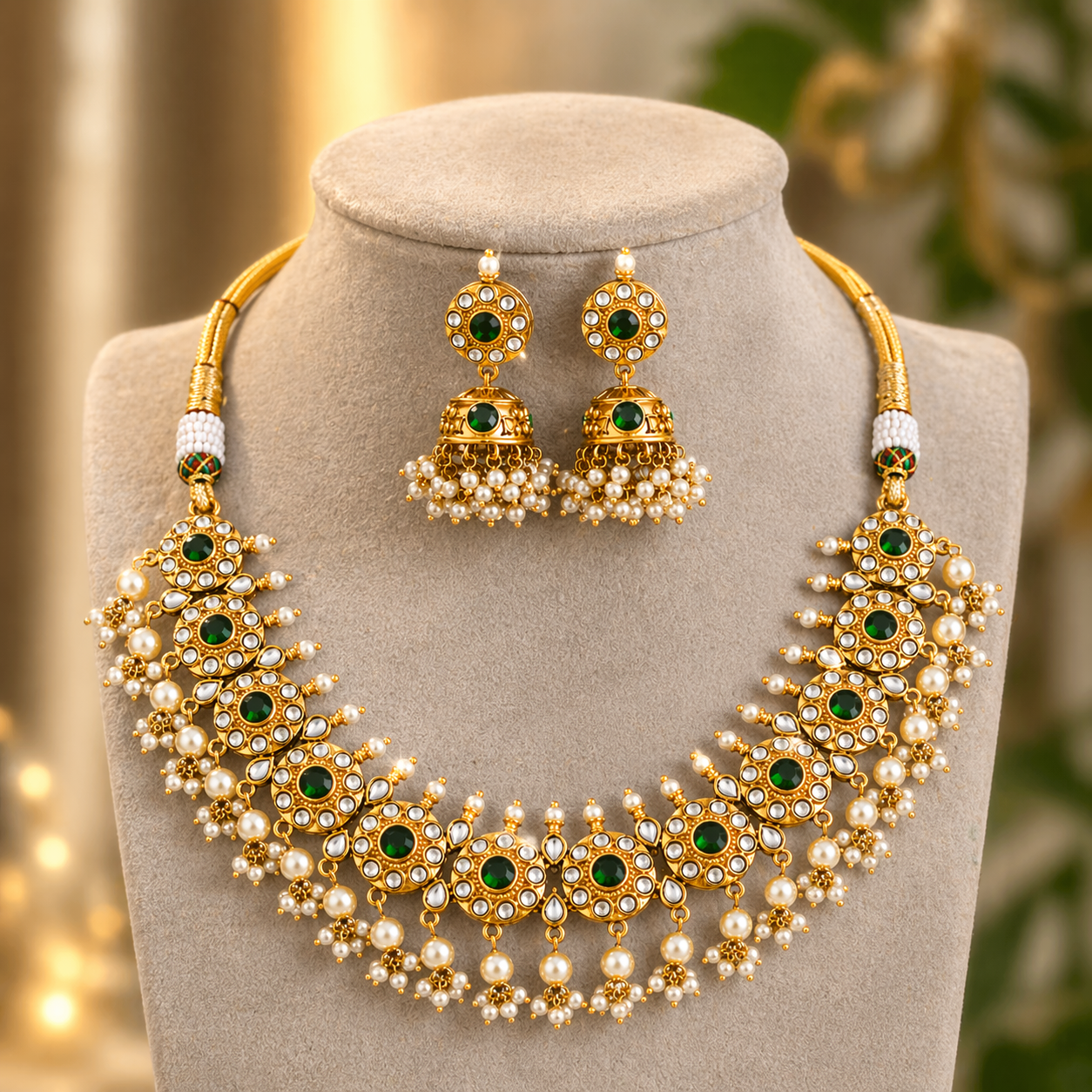 Kemp Matte Gold Polish Fancy Necklace Set for Women