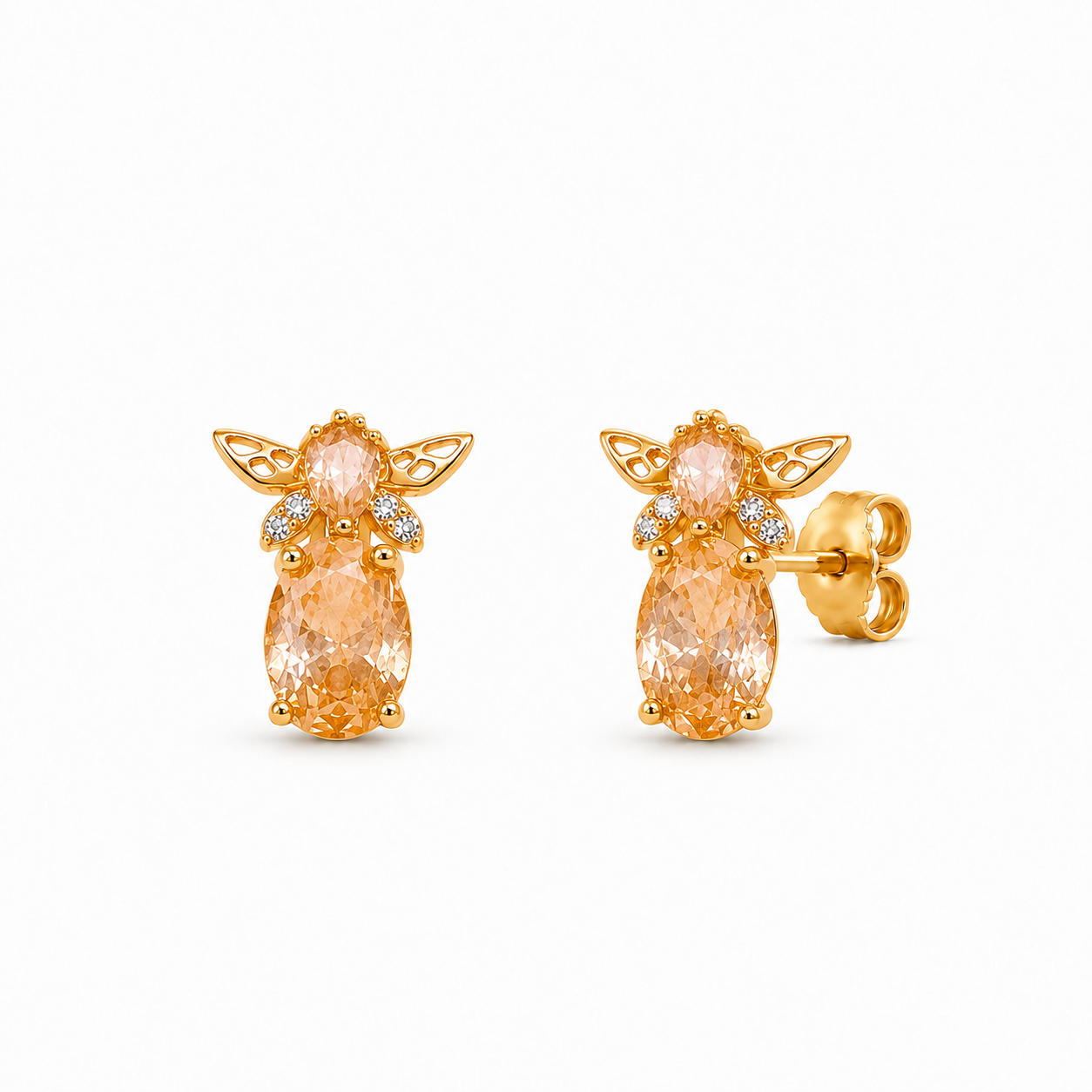M & D Trends Gold Plated Champagne Stud Earrings for Women