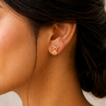 M & D Trends Gold Plated Champagne Stud Earrings for Women