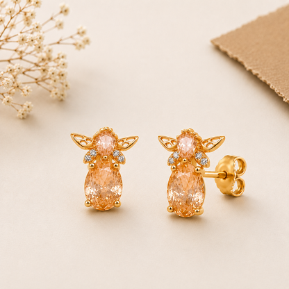 M & D Trends Gold Plated Champagne Stud Earrings for Women