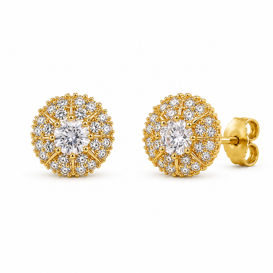 M & D Trends Gold Plated Classic Halo Stud Earrings for Women