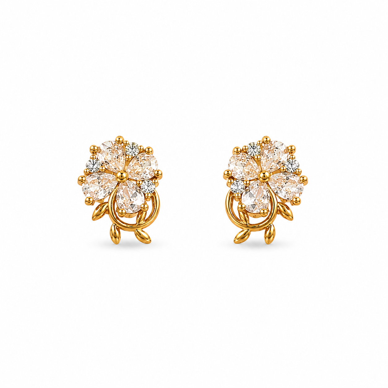 M & D Trends Gold Plated Crystal Flower Stud Earrings for Women