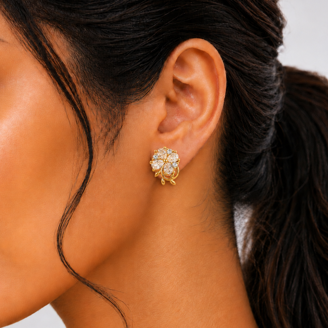 M & D Trends Gold Plated Crystal Flower Stud Earrings for Women