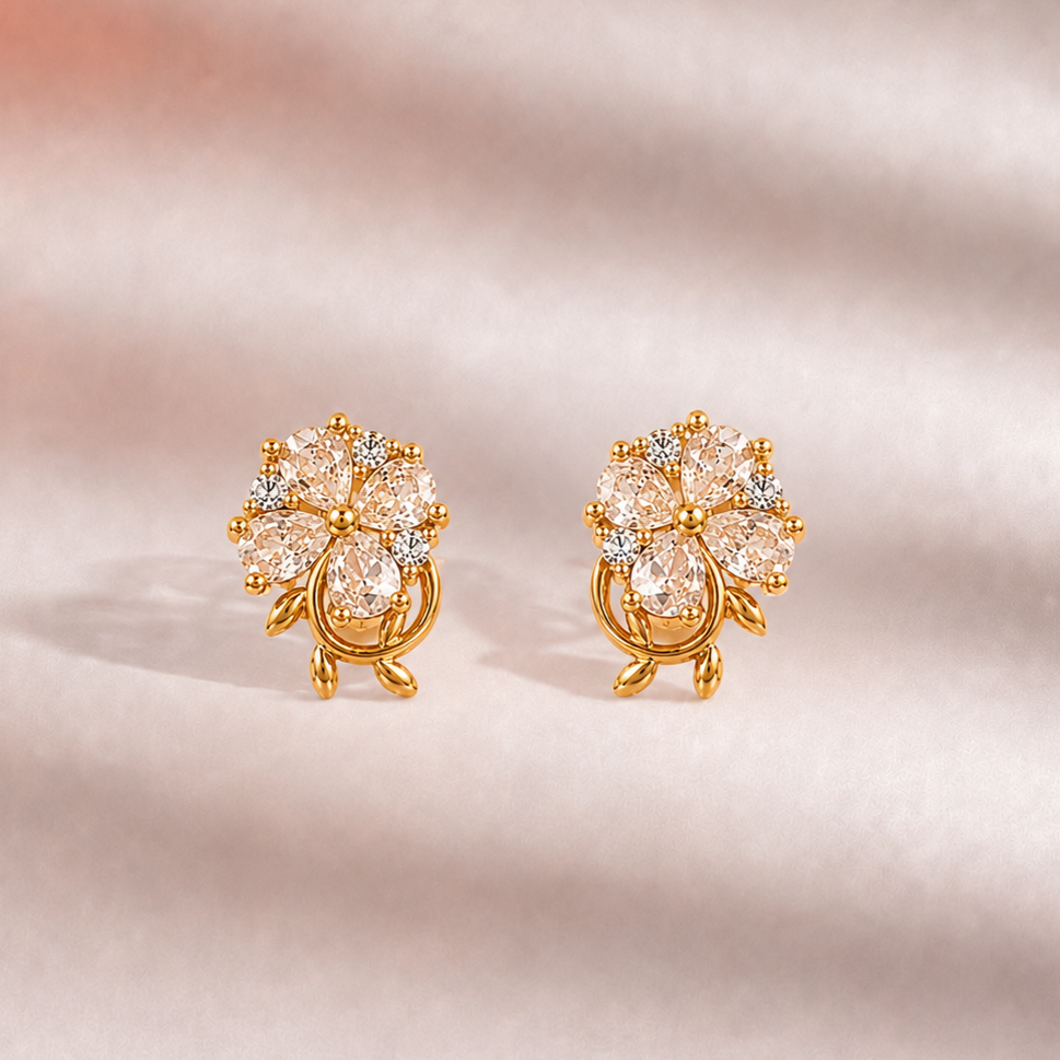 M & D Trends Gold Plated Crystal Flower Stud Earrings for Women