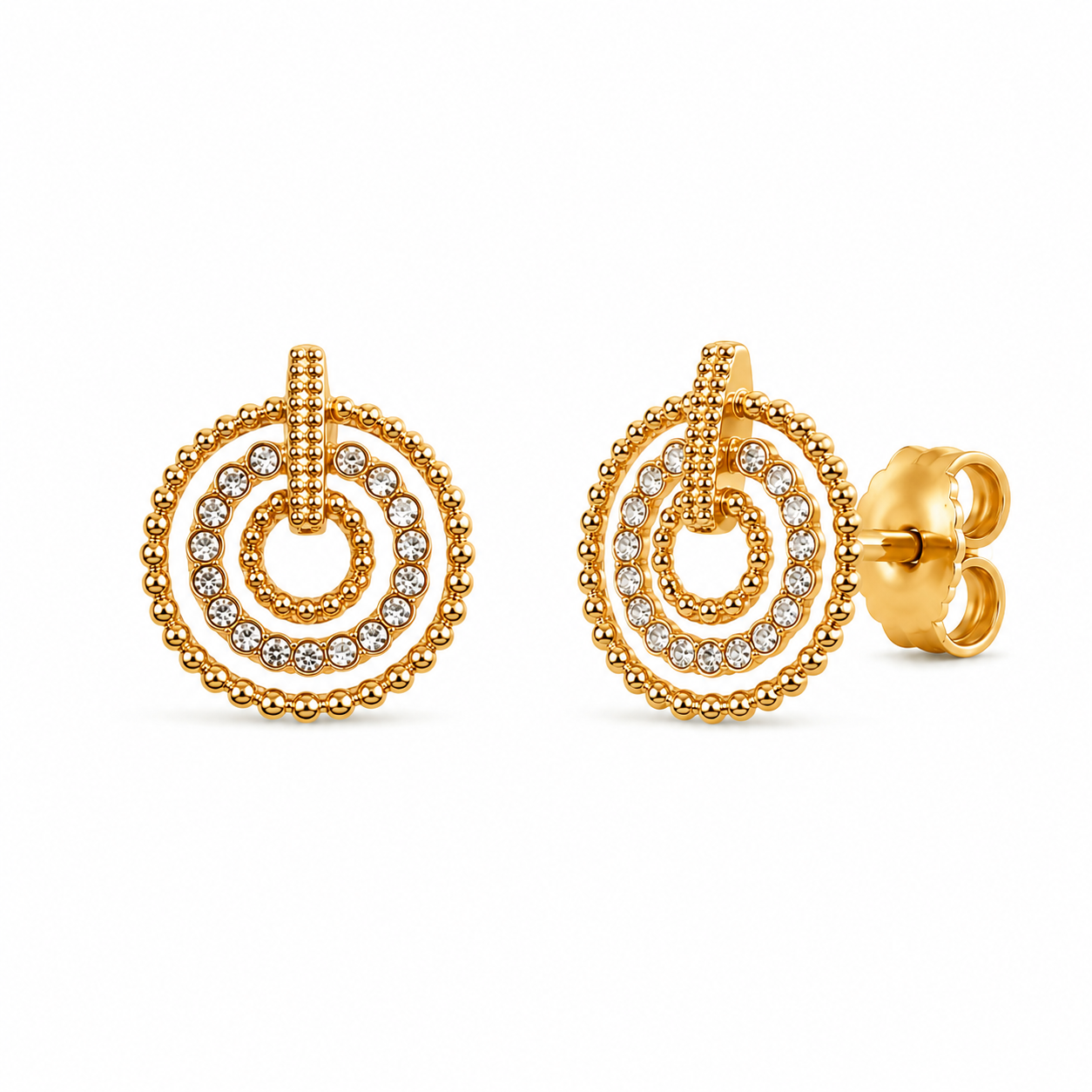 M & D Trends Gold Plated Double Circle Stud Earrings for Women
