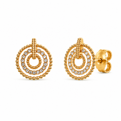 M & D Trends Gold Plated Double Circle Stud Earrings for Women