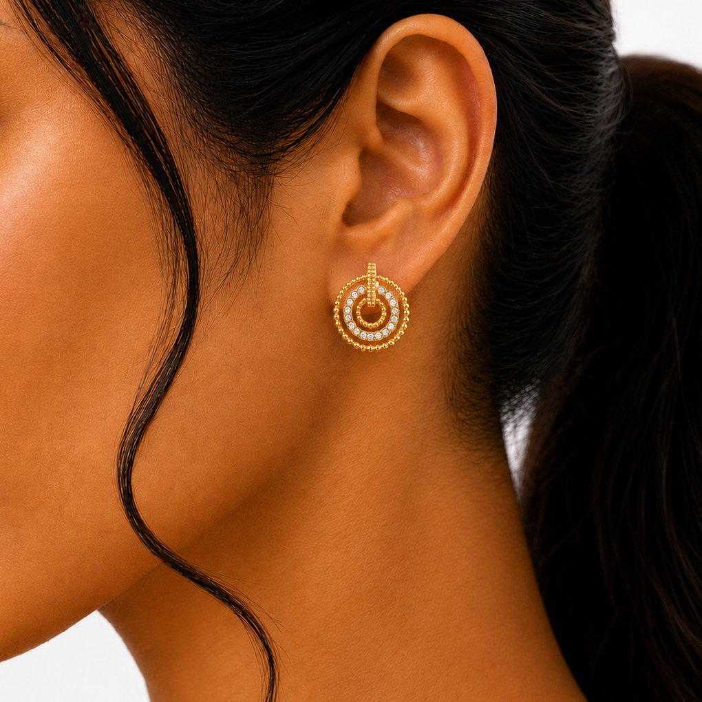 M & D Trends Gold Plated Double Circle Stud Earrings for Women