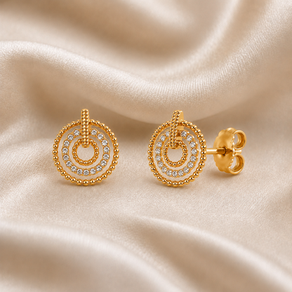 M & D Trends Gold Plated Double Circle Stud Earrings for Women