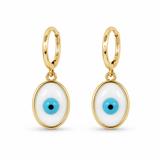 M & D Trends Anti Tarnish Evil Eye Hoop Drop Earrings