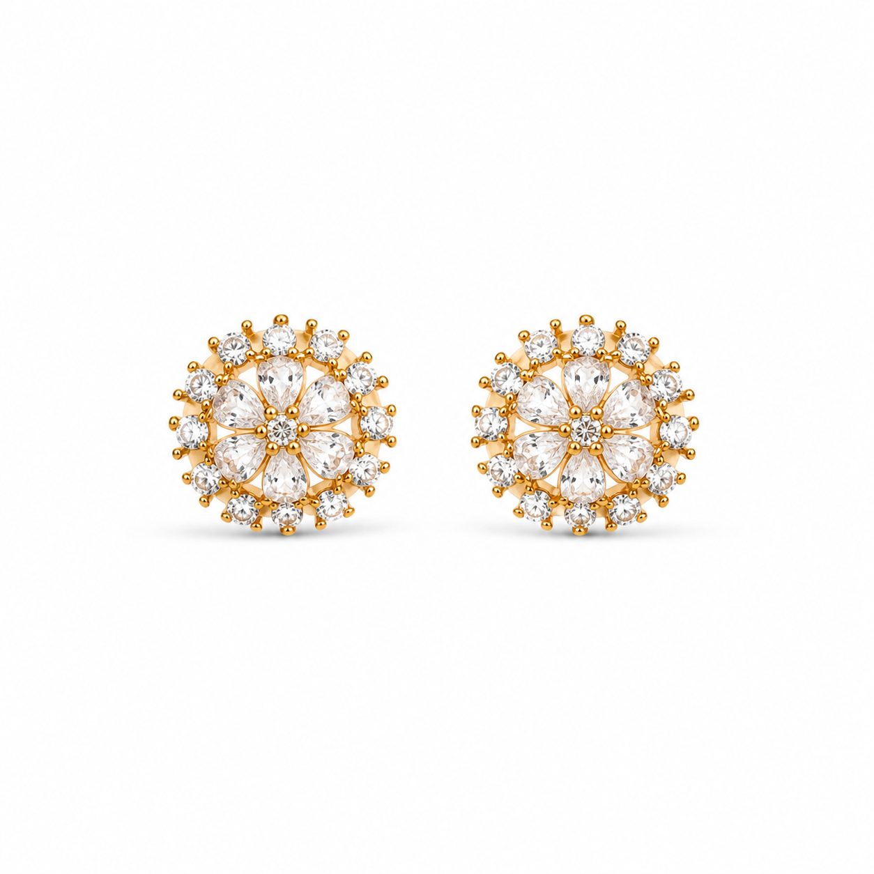 M & D Trends Gold Plated Floral Halo Stud Earrings for Women