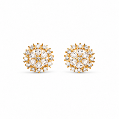 M & D Trends Gold Plated Floral Halo Stud Earrings for Women