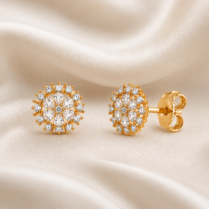 M & D Trends Gold Plated Floral Halo Stud Earrings for Women