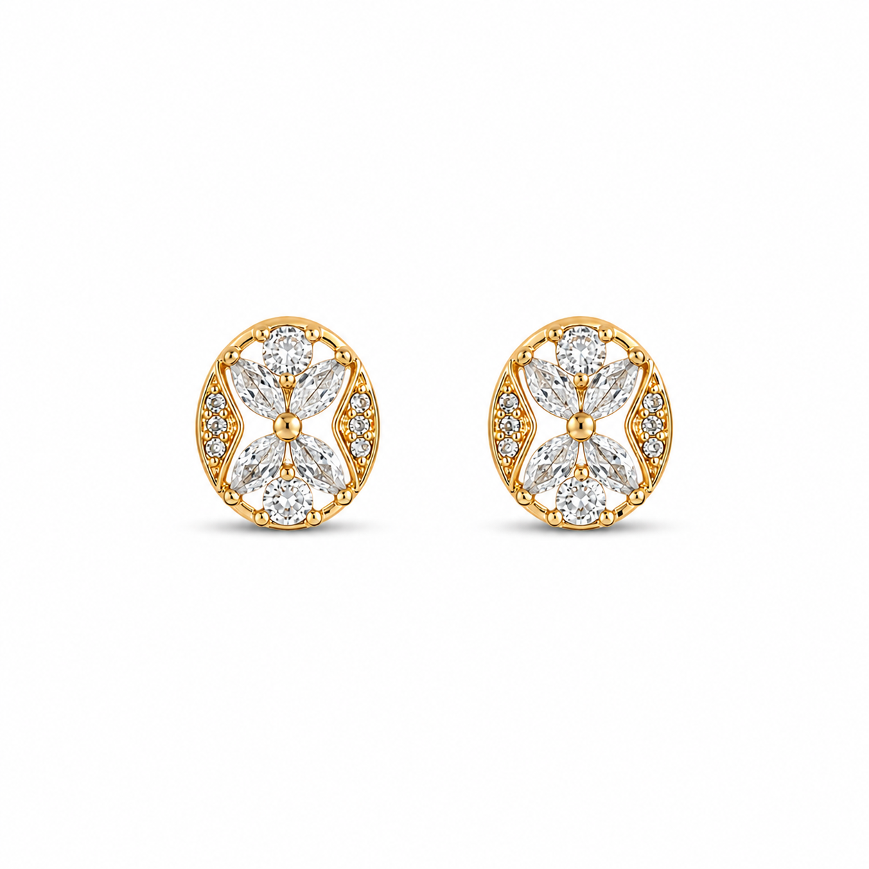 M & D Trends Gold Plated Floral Oval Stud Earrings for Women