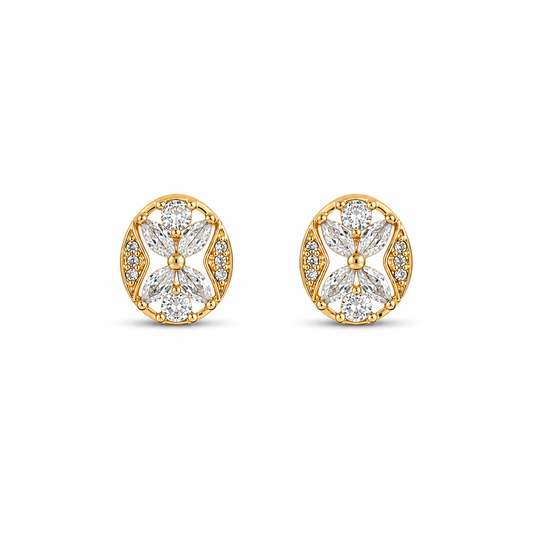 M & D Trends Gold Plated Floral Oval Stud Earrings for Women