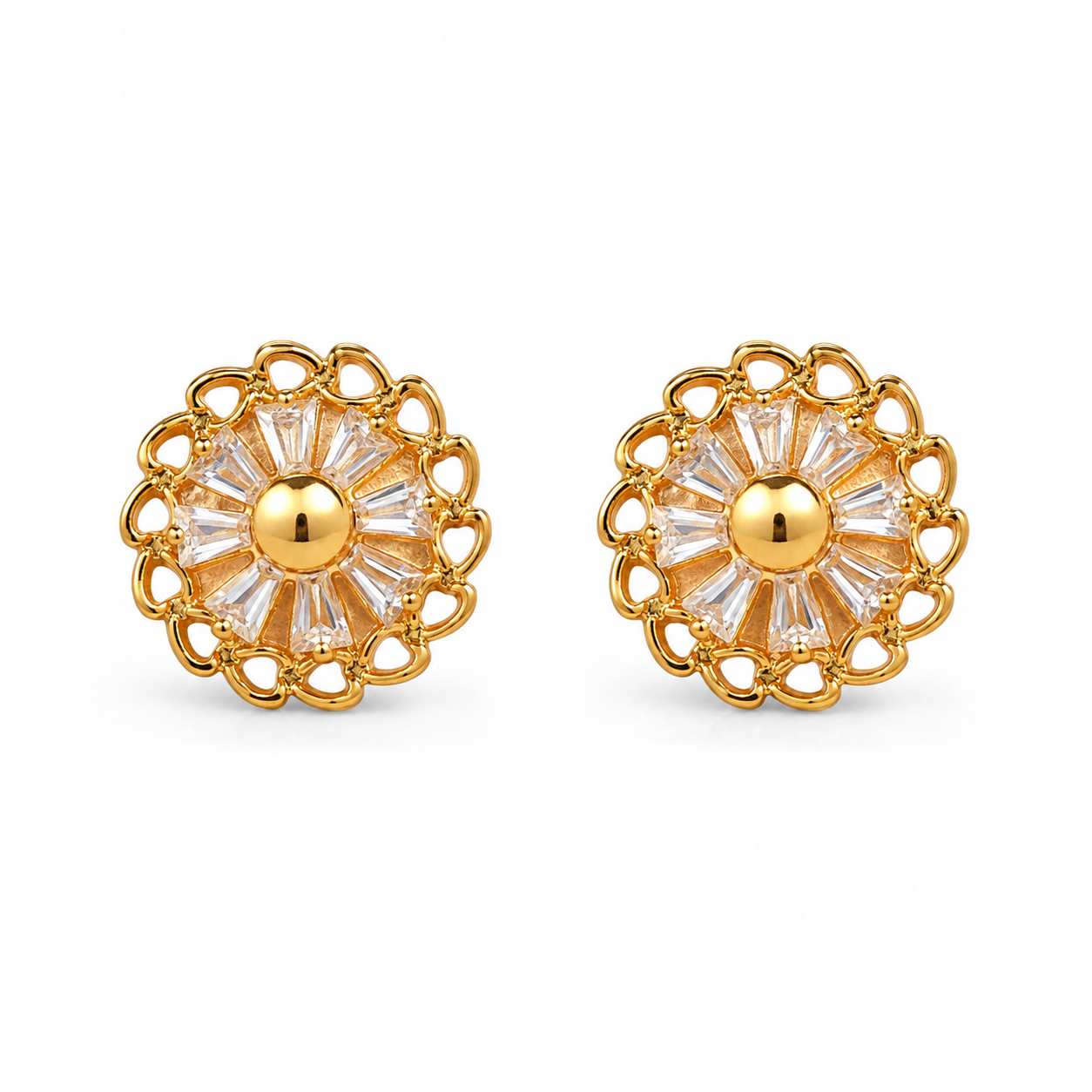 M & D Trends Gold Plated Floral Wheel Stud Earrings for Women