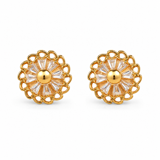M & D Trends Gold Plated Floral Wheel Stud Earrings for Women