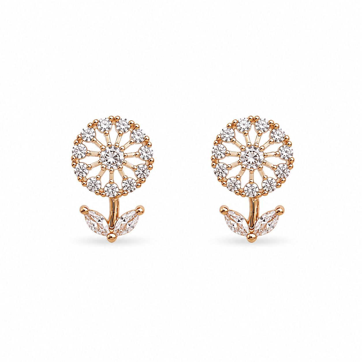 M & D Trends Gold Plated Floral Bloom Stud Earrings for Women