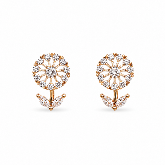 M & D Trends Gold Plated Floral Bloom Stud Earrings for Women