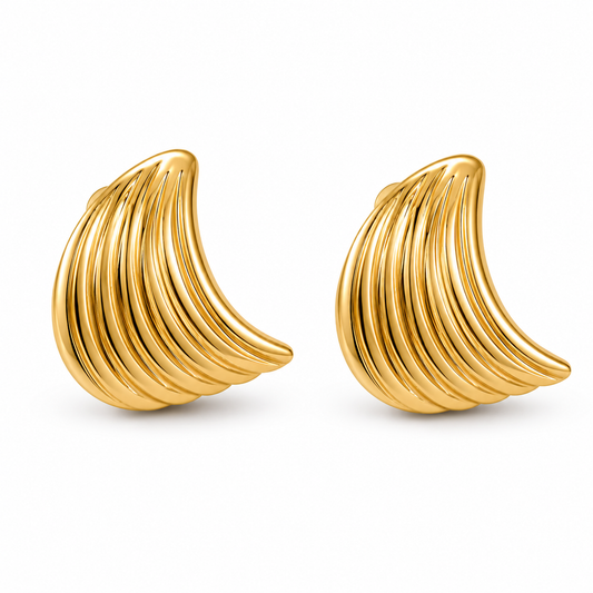 Gold Textured Wave Stud Earrings