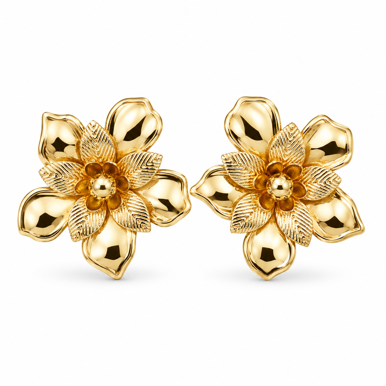 M & D Trends Anti Tarnish Golden Floral Stud Earrings