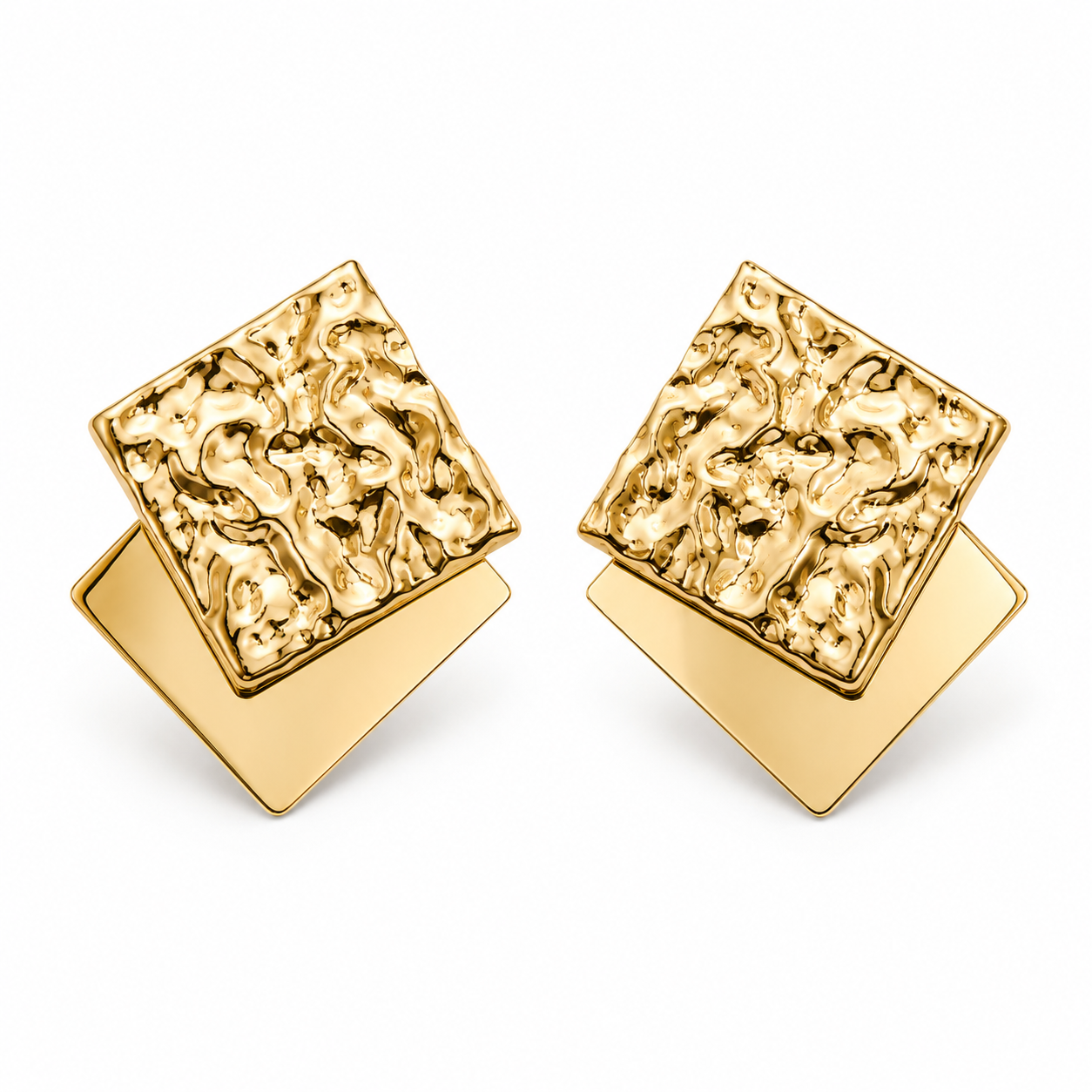 M & D Trends Anti Tarnish Hammered Square Stud Earrings