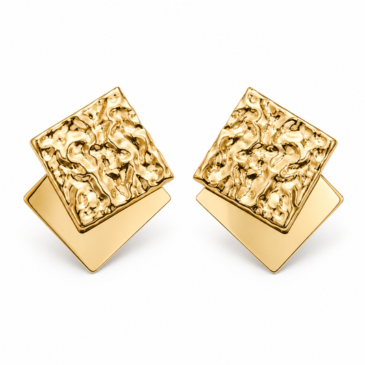 M & D Trends Anti Tarnish Hammered Square Stud Earrings