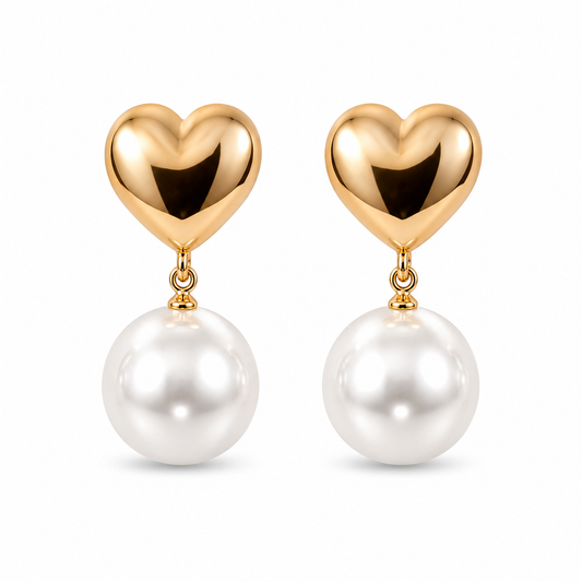Heart Pearl Drop Earrings