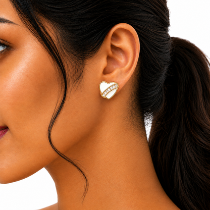 M & D Trends Gold Plated Heart Stud Earrings for Women