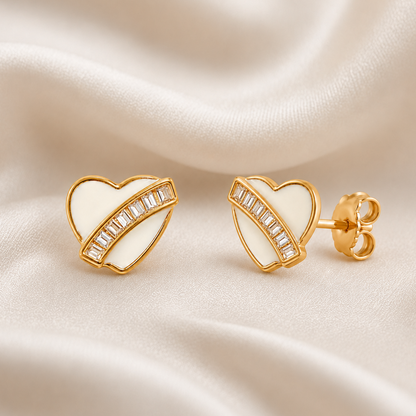 M & D Trends Gold Plated Heart Stud Earrings for Women