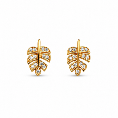 M & D Trends Gold Plated Leaf Stud Earrings for Women